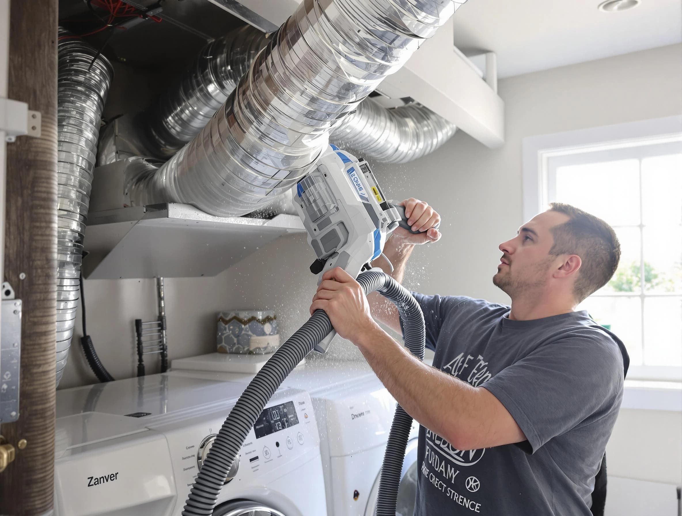 Center Point Dryer Vent Cleaning specialist cleaning deep within a dryer vent duct system in Center Point